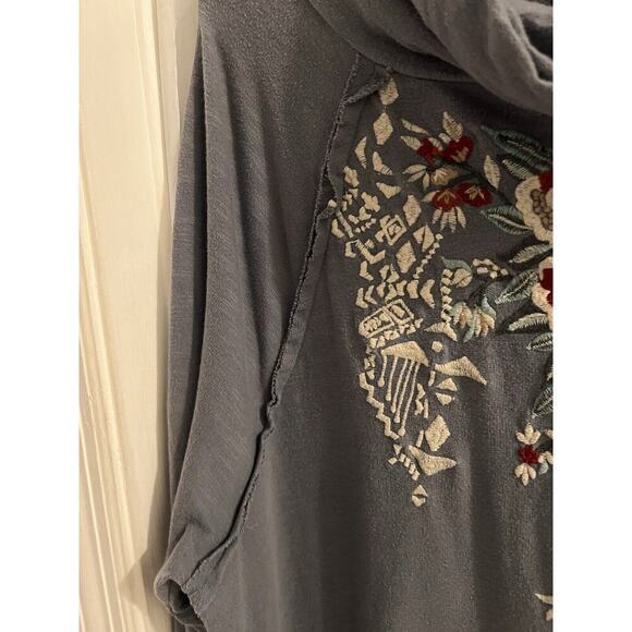 Athleta Caite Gray Cowl Neck Embroidered Sweatshirt Dress Size S Oversized Boho - Picture 2 of 8